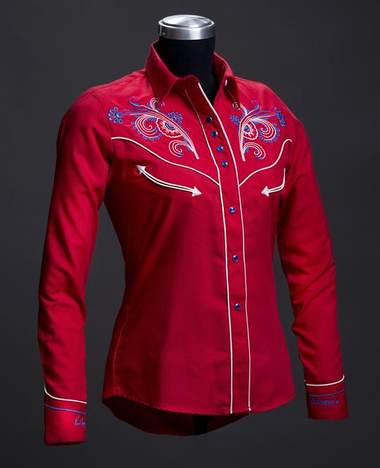 Camisa Vaquera de Importaci n Rafael Amaya roja bordados azules